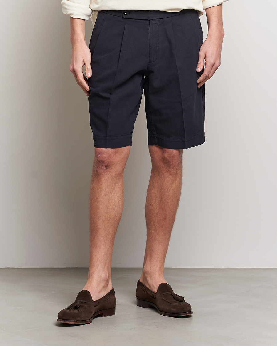 Herre | Shorts | Incotex | Pleated Chinolino Shorts Navy