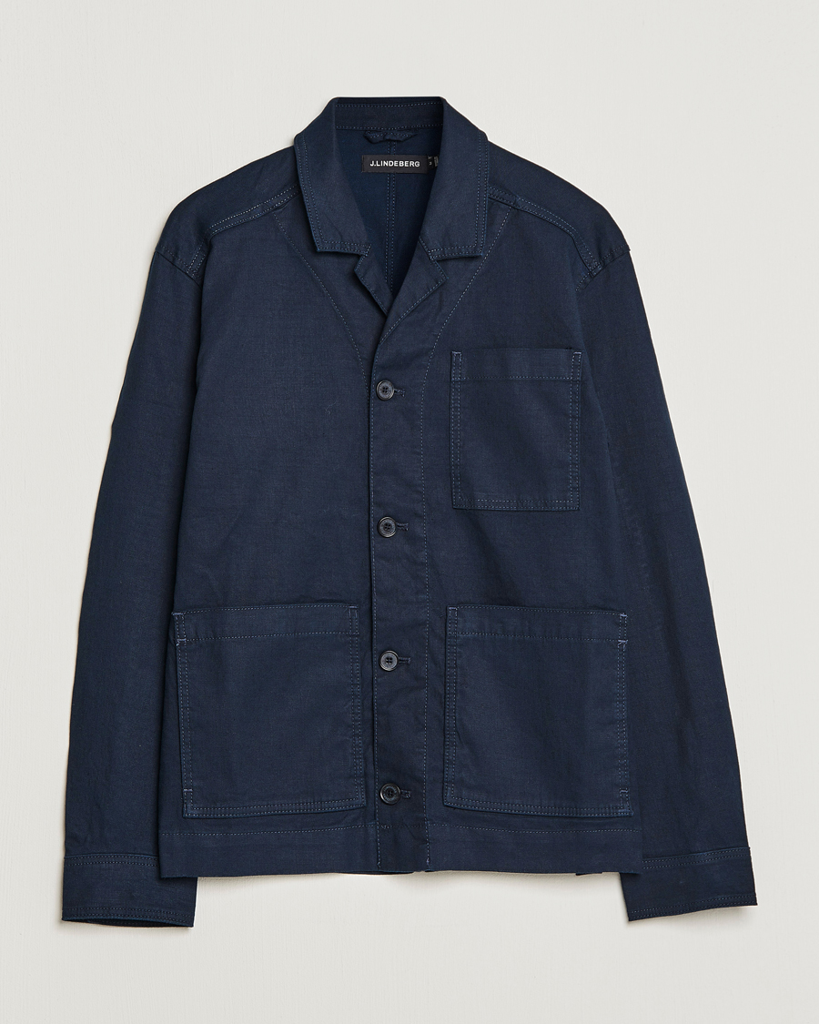 Herre | Skjorter | J.Lindeberg | Errol Linen/Cotton Workwear Overshirt Navy