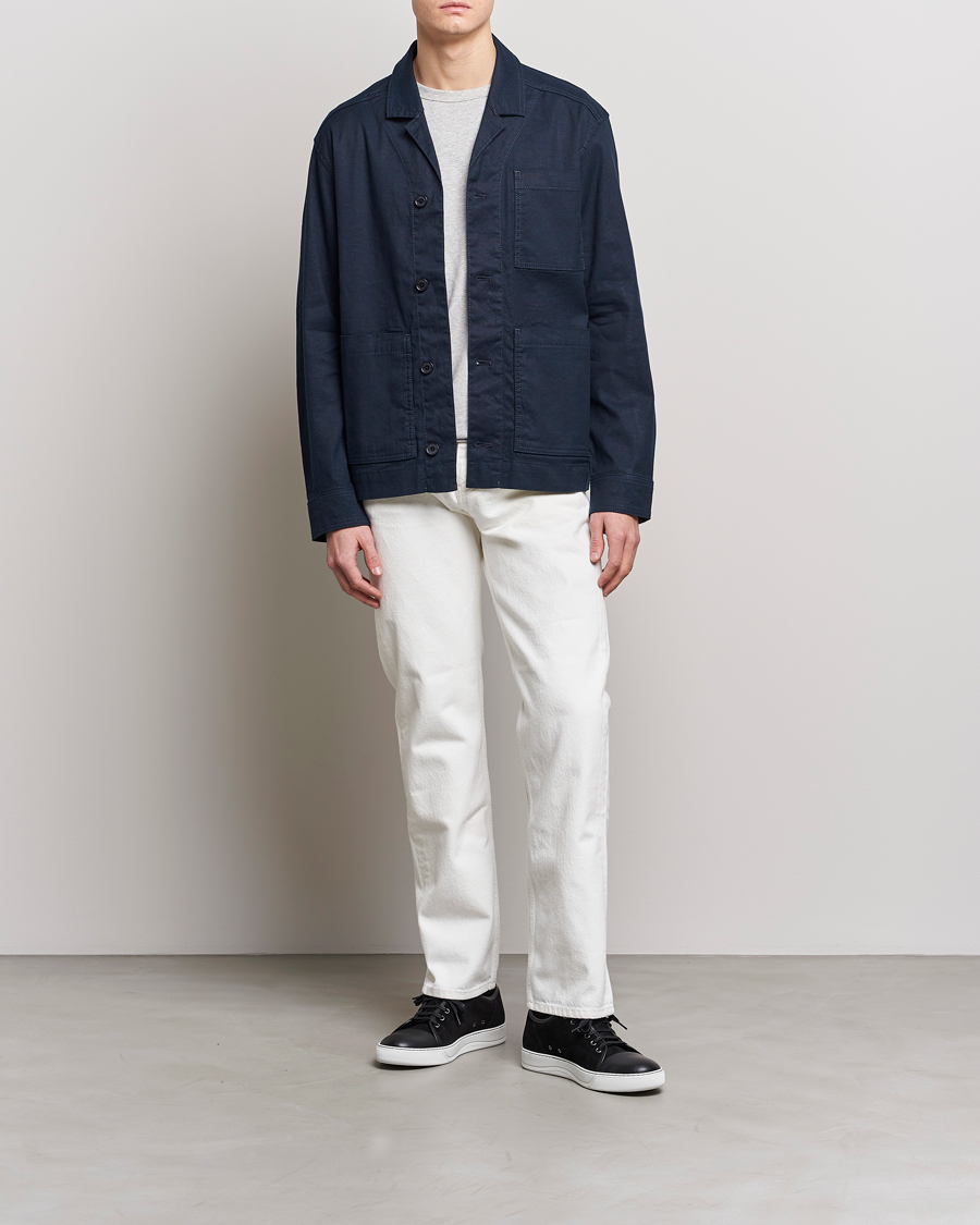 Herre | Skjorter | J.Lindeberg | Errol Linen/Cotton Workwear Overshirt Navy