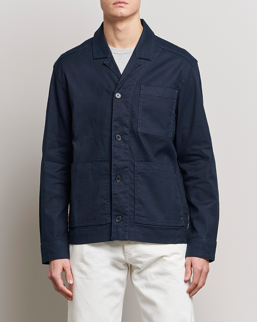 Herre | Skjorter | J.Lindeberg | Errol Linen/Cotton Workwear Overshirt Navy