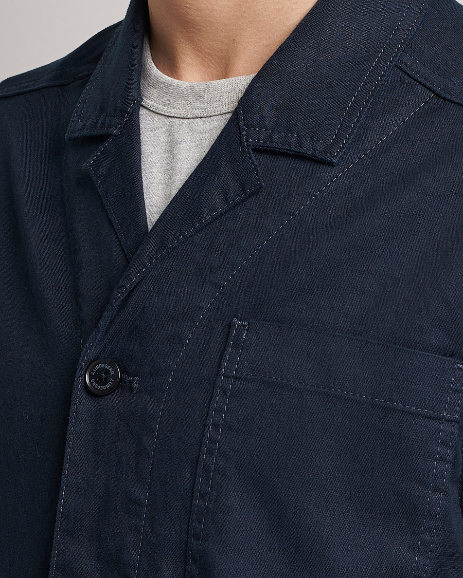 Herre | Skjorter | J.Lindeberg | Errol Linen/Cotton Workwear Overshirt Navy
