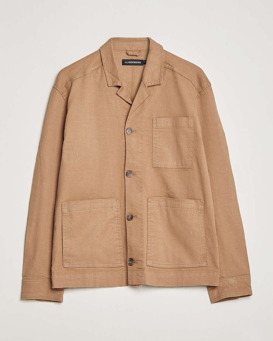 Herre | Skjorter | J.Lindeberg | Errol Linen/Cotton Workwear Overshirt Tiger Brown