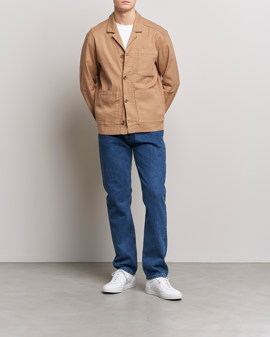 Herre | Skjorter | J.Lindeberg | Errol Linen/Cotton Workwear Overshirt Tiger Brown