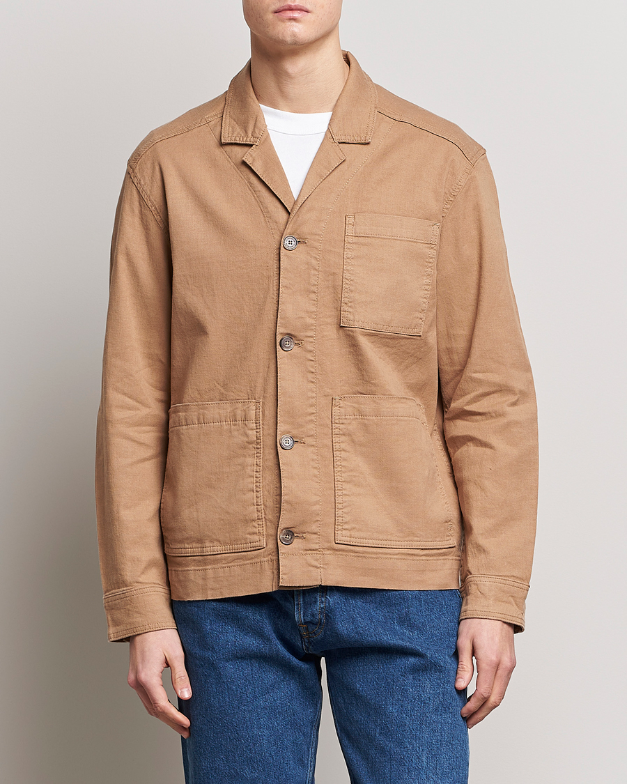 Herre | | J.Lindeberg | Errol Linen/Cotton Workwear Overshirt Tiger Brown