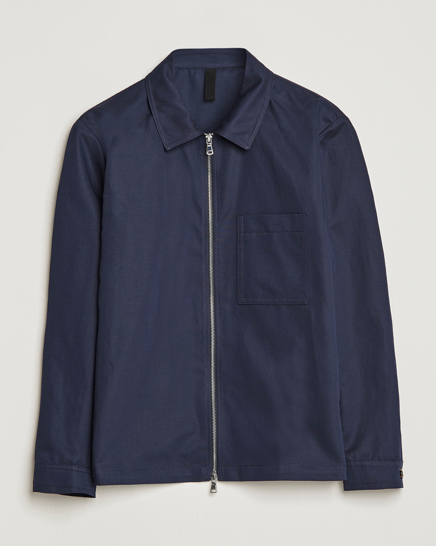 Herre | Skjorter | J.Lindeberg | Jason Cotton/Linen Stretch Zip Overshirt Navy