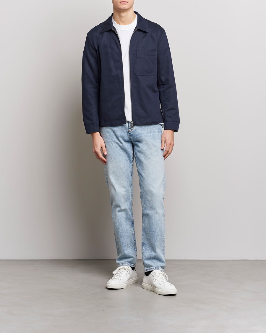Herre | Skjorter | J.Lindeberg | Jason Cotton/Linen Stretch Zip Overshirt Navy