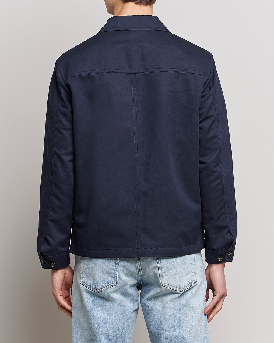Herre | Skjorter | J.Lindeberg | Jason Cotton/Linen Stretch Zip Overshirt Navy