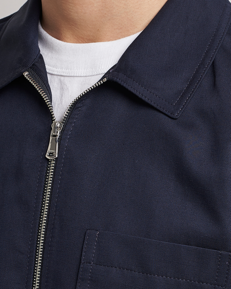 Herre | Skjorter | J.Lindeberg | Jason Cotton/Linen Stretch Zip Overshirt Navy