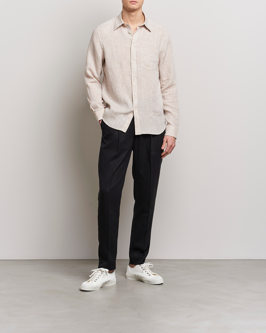 Herre | Skjorter | J.Lindeberg | Slim Fit Linen Melange Shirt Safari Beige