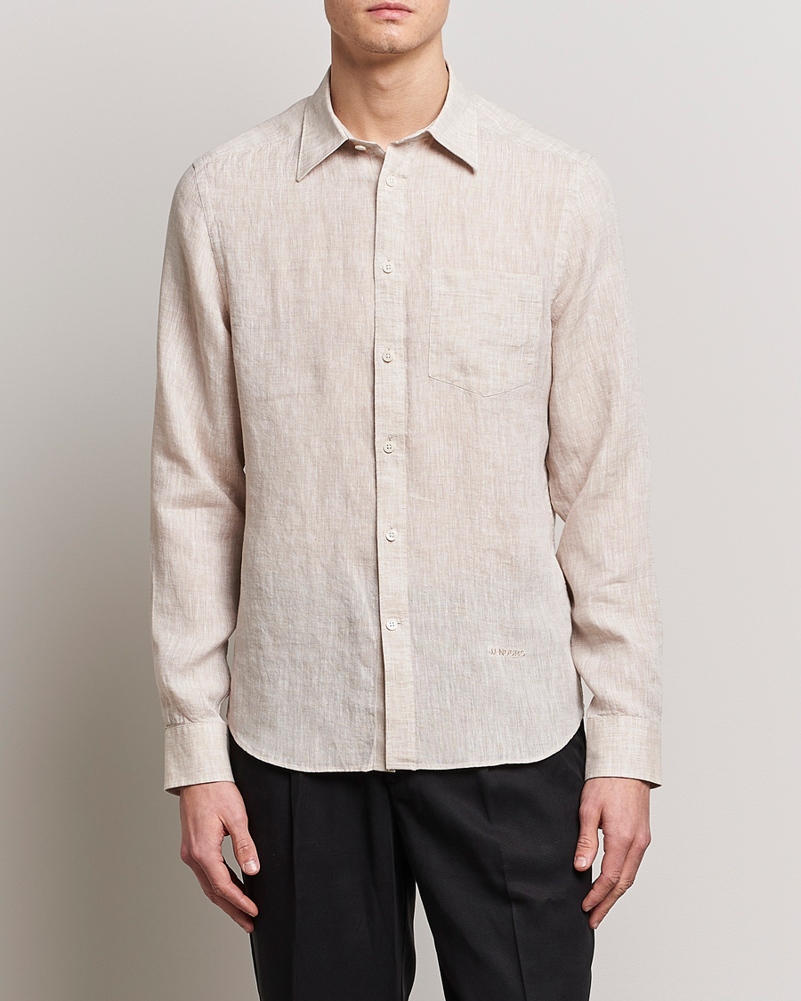 Herre |  | J.Lindeberg | Slim Fit Linen Melange Shirt Safari Beige