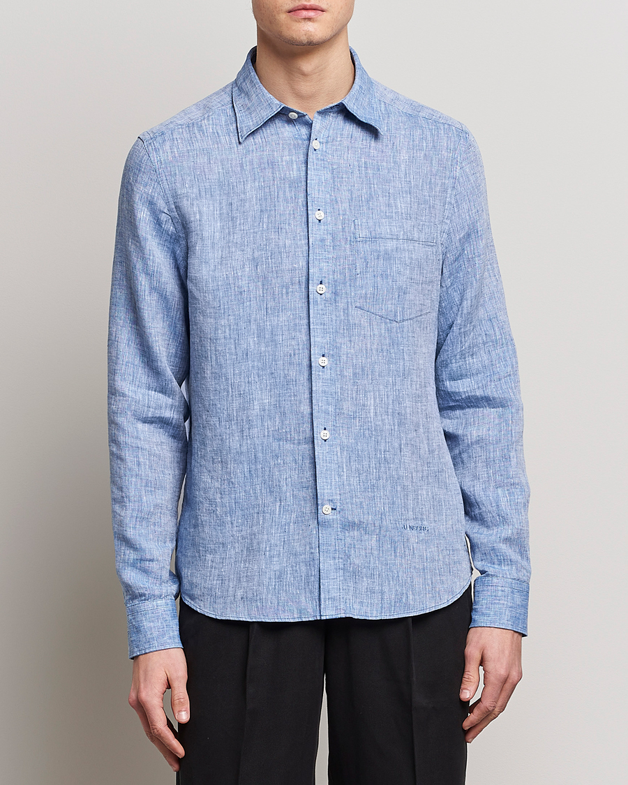Herre | Linskjorter | J.Lindeberg | Slim Fit Linen Melange Shirt Lapis Blue