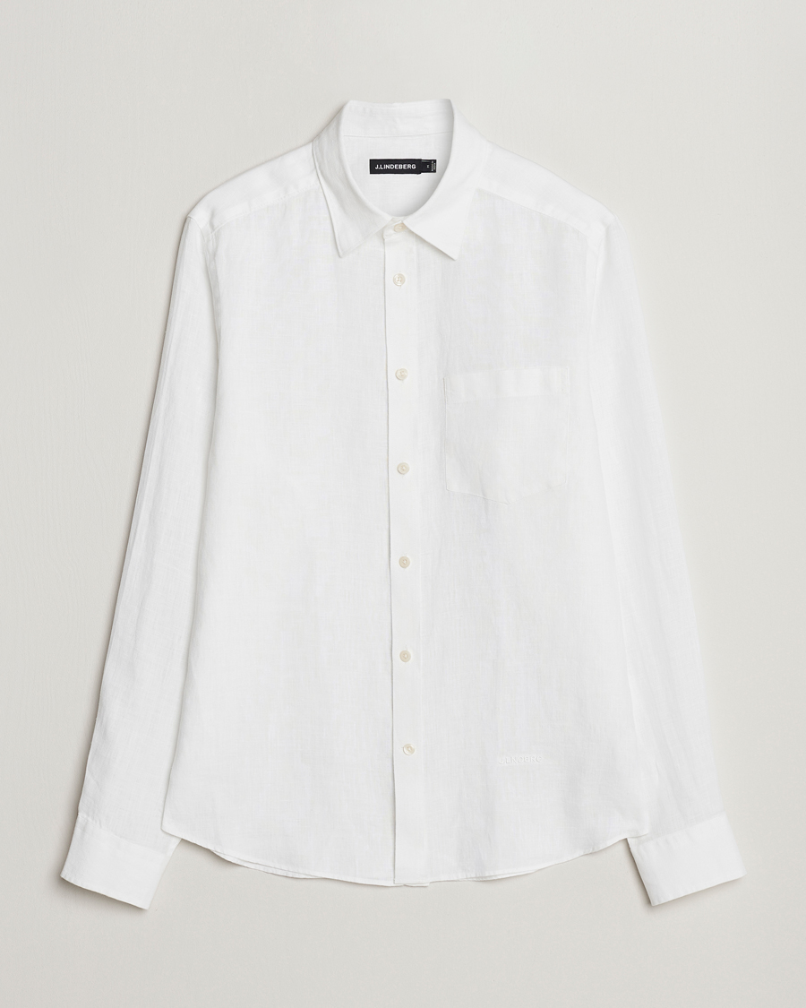 Herre | Skjorter | J.Lindeberg | Slim Fit Clean Linen Shirt White