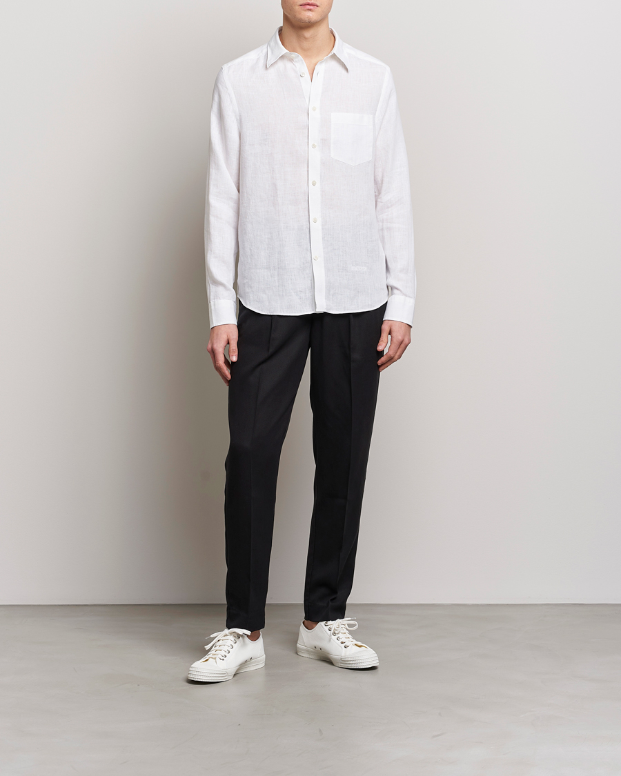 Herre | Skjorter | J.Lindeberg | Slim Fit Clean Linen Shirt White
