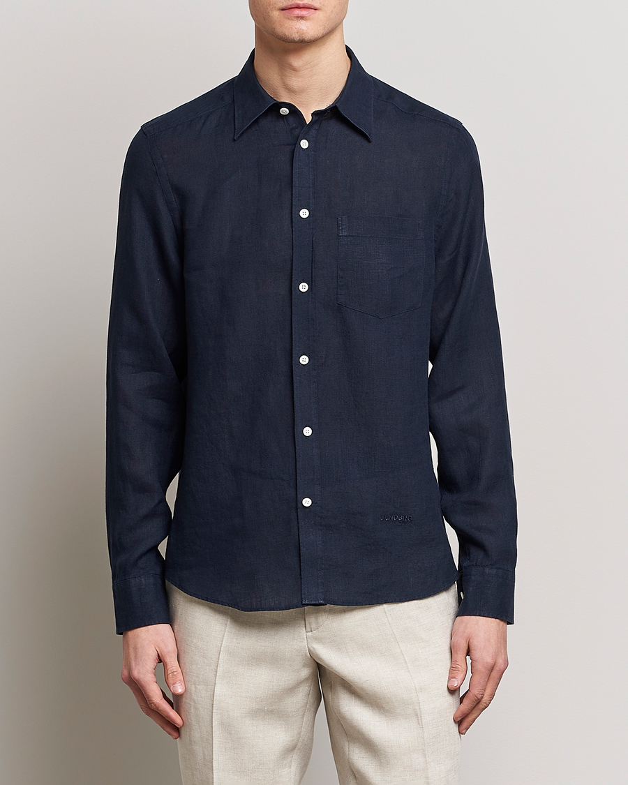 Herre |  | J.Lindeberg | Slim Fit Clean Linen Shirt Navy
