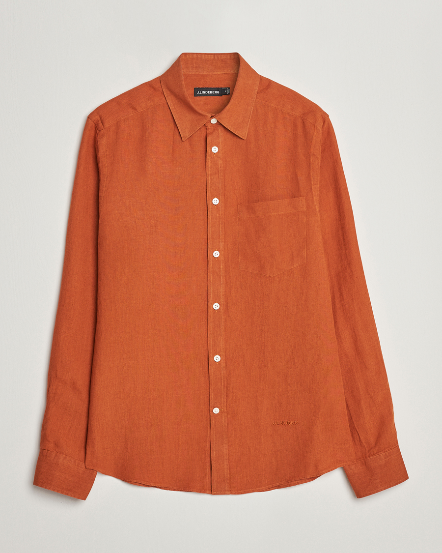Herre | Skjorter | J.Lindeberg | Slim Fit Clean Linen Shirt Bombay Brown