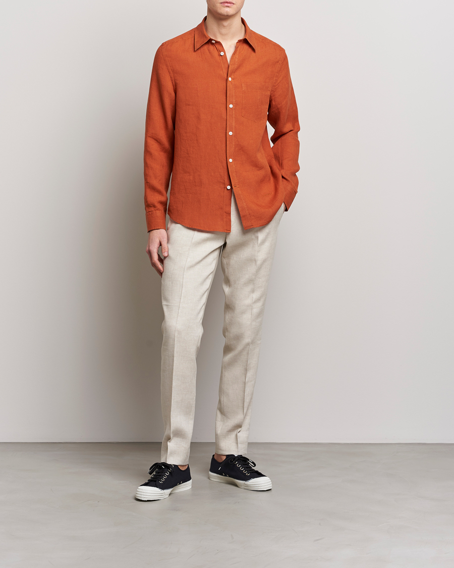 Herre | Skjorter | J.Lindeberg | Slim Fit Clean Linen Shirt Bombay Brown