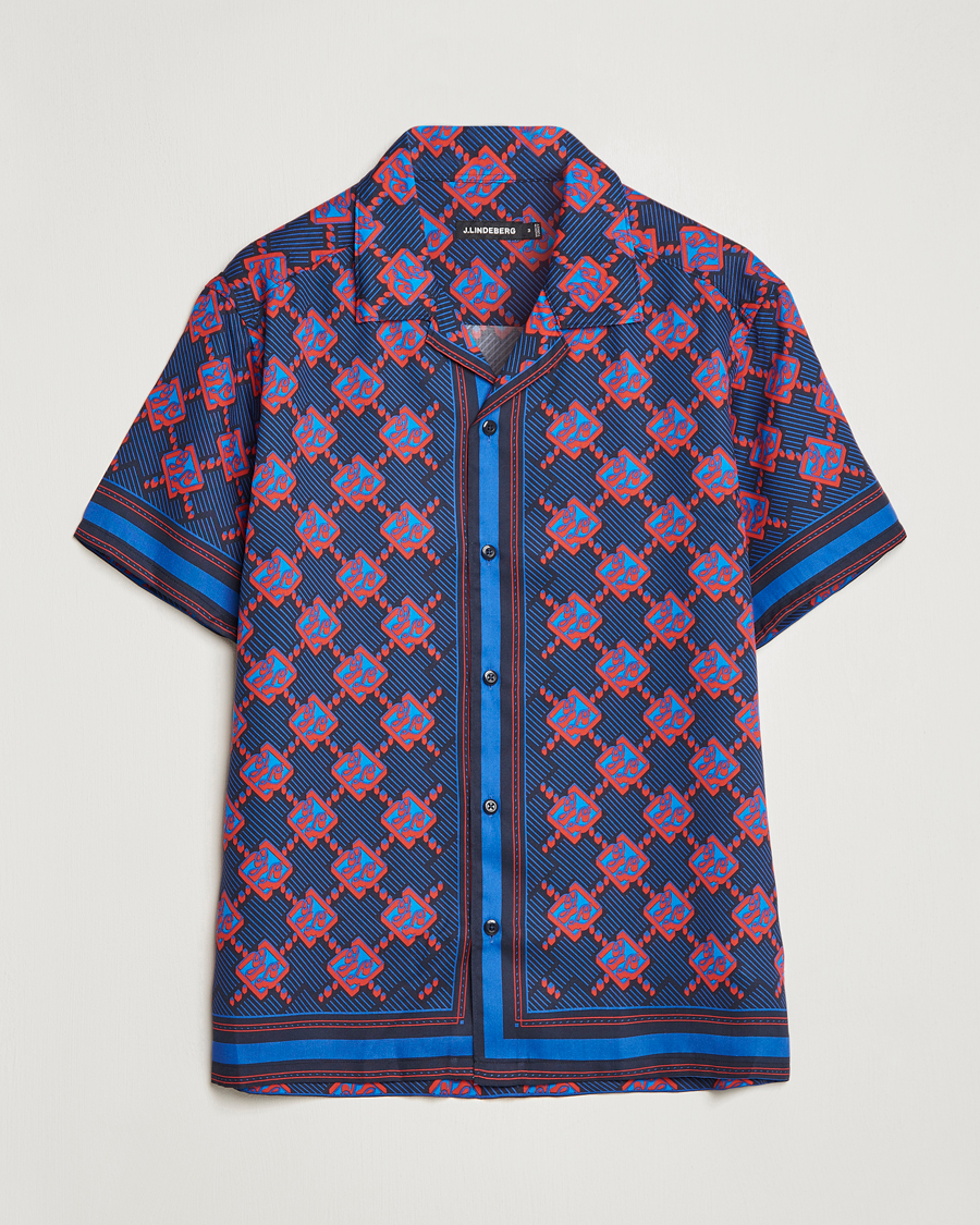 Herre | Skjorter | J.Lindeberg | Elio Diamond JL Print Short Sleev Lyocell Shirt Navy