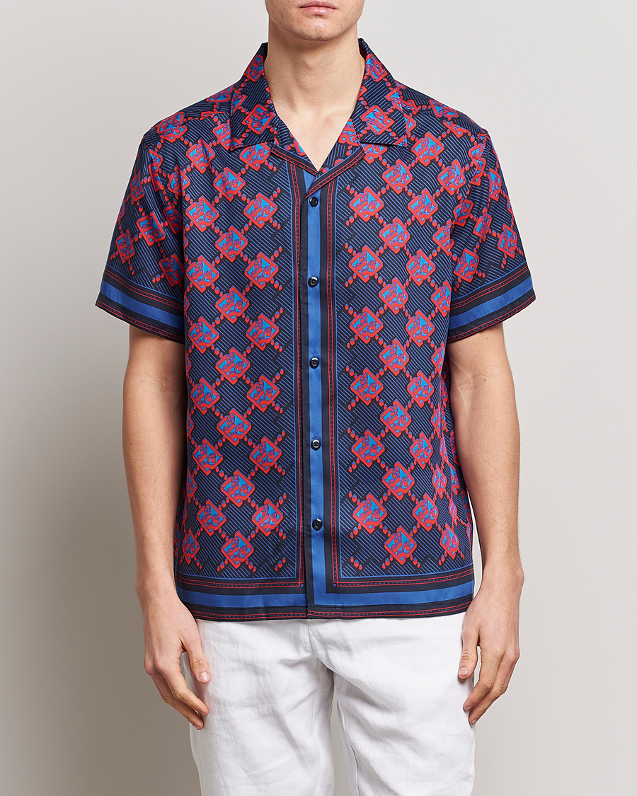 Herre |  | J.Lindeberg | Elio Diamond JL Print Short Sleev Lyocell Shirt Navy