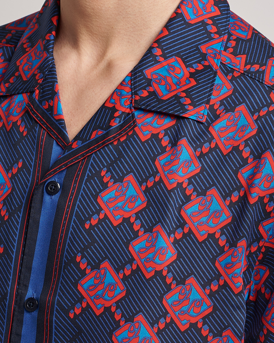 Herre | Skjorter | J.Lindeberg | Elio Diamond JL Print Short Sleev Lyocell Shirt Navy