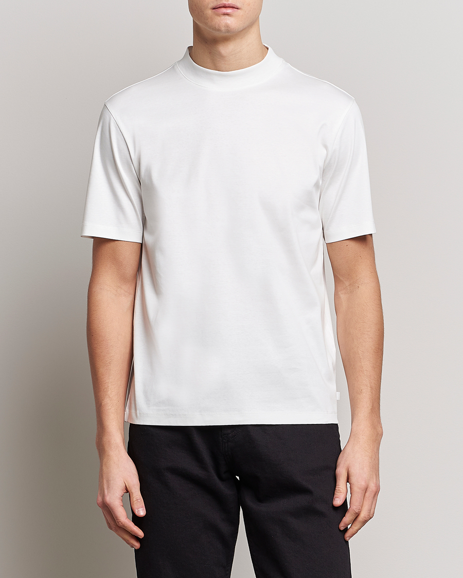 Herre | Hvite t-shirts | J.Lindeberg | Ace Mock Neck Mercerized Cotton T-Shirt White