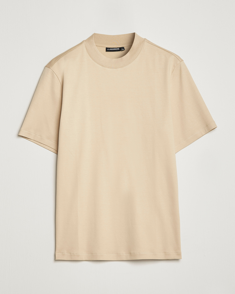 Herre | T-Shirts | J.Lindeberg | Ace Mock Neck Mercerized Cotton T-Shirt Safari Beige