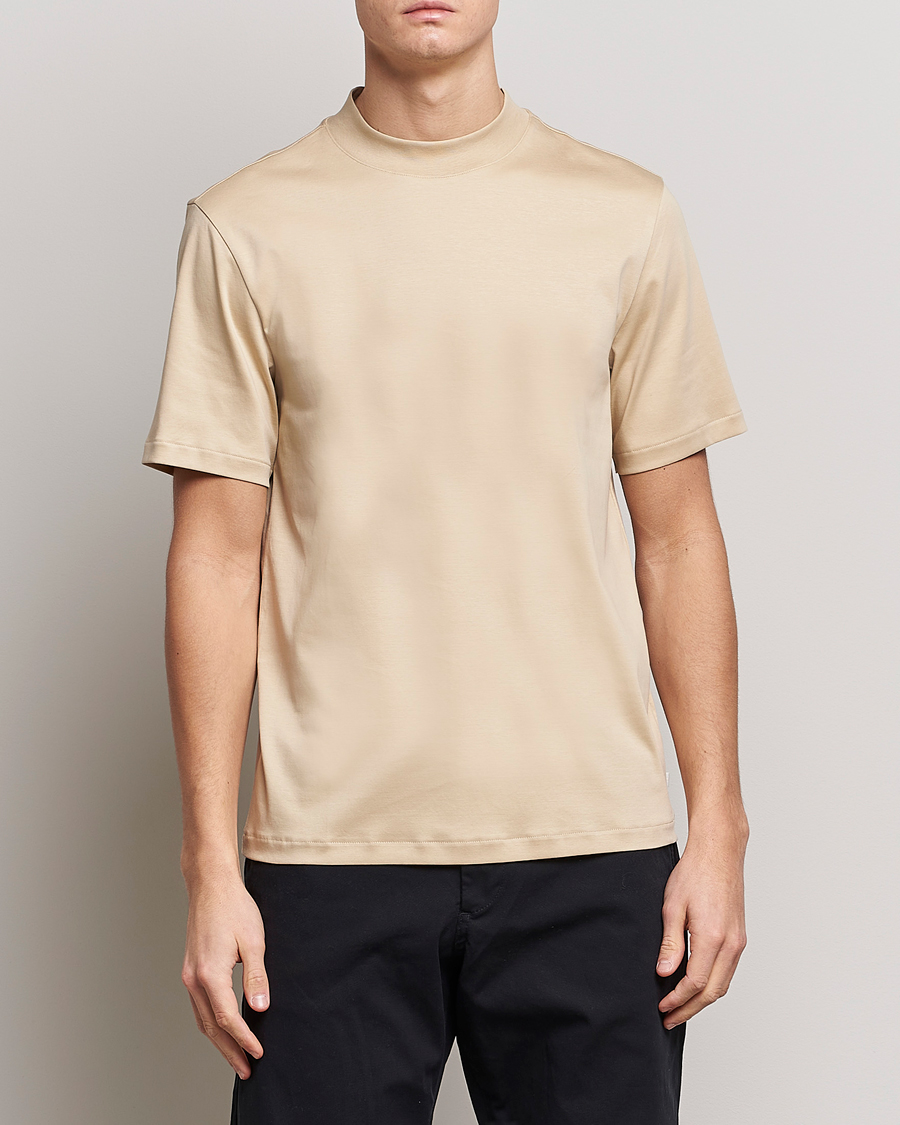 Herre |  | J.Lindeberg | Ace Mock Neck Mercerized Cotton T-Shirt Safari Beige