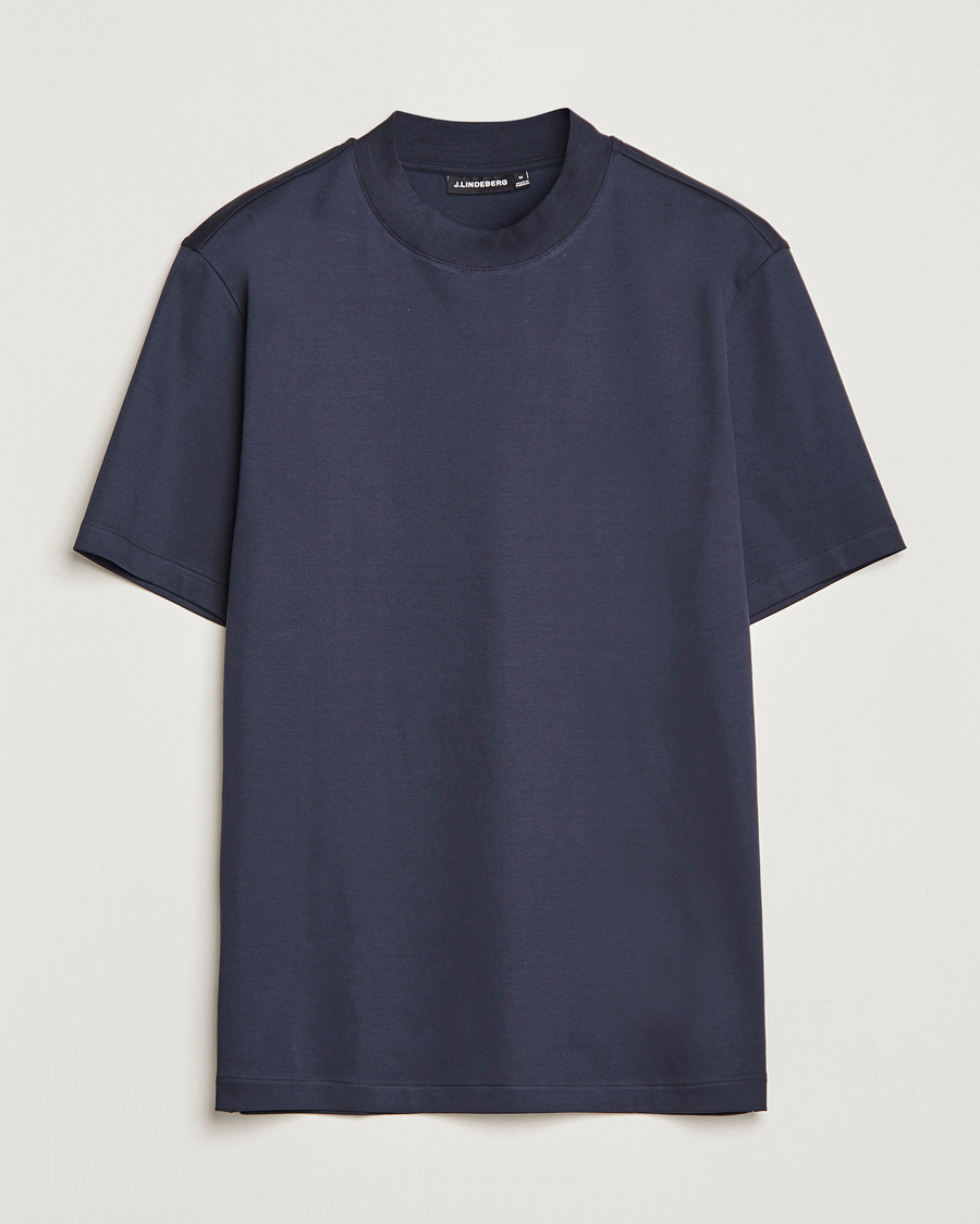Herre | T-Shirts | J.Lindeberg | Ace Mock Neck Mercerized Cotton T-Shirt Navy