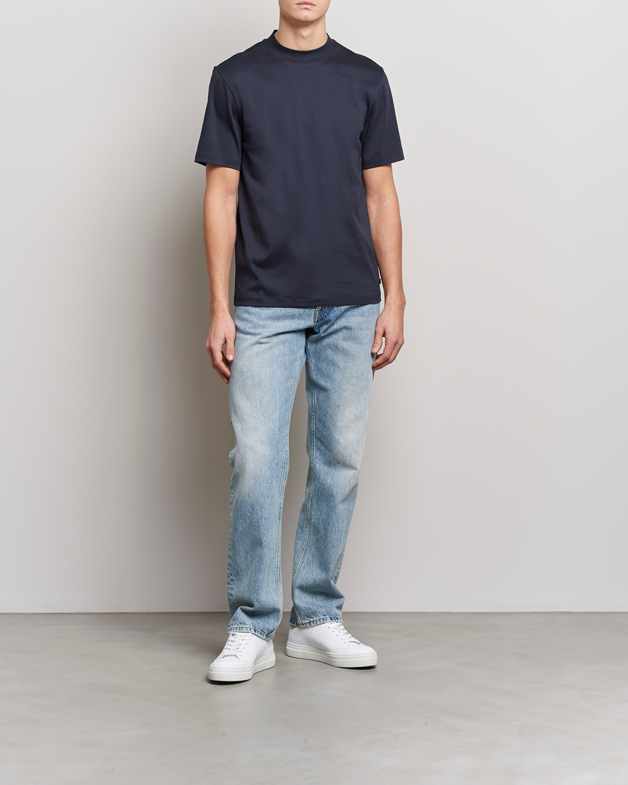 Herre | T-Shirts | J.Lindeberg | Ace Mock Neck Mercerized Cotton T-Shirt Navy