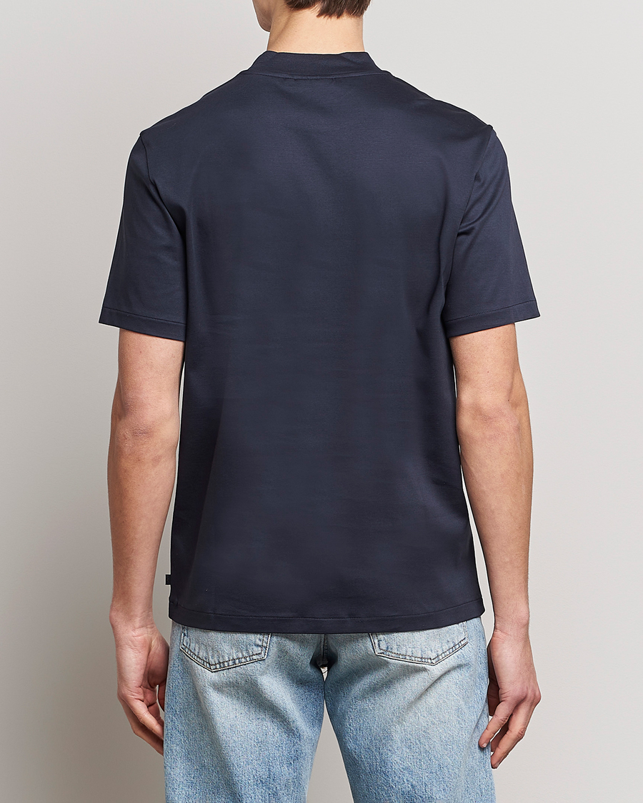 Herre | T-Shirts | J.Lindeberg | Ace Mock Neck Mercerized Cotton T-Shirt Navy