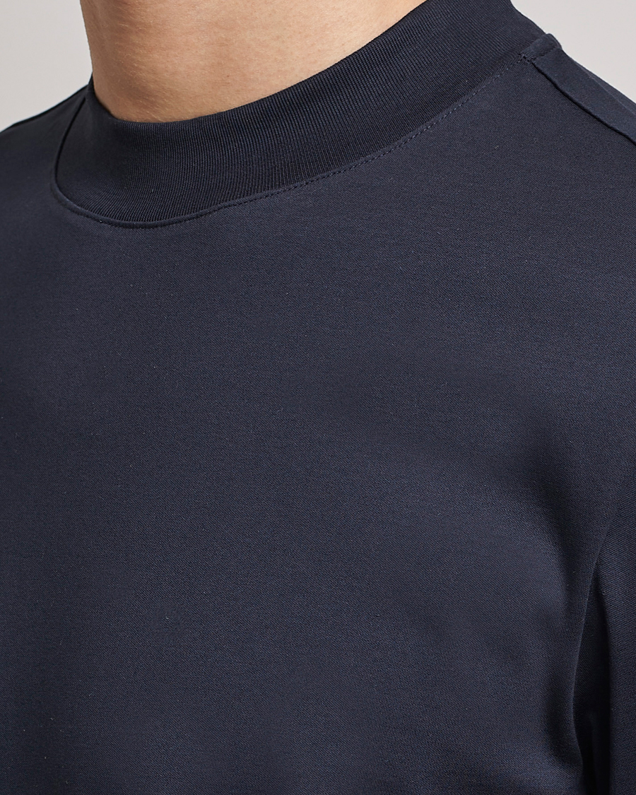 Herre | T-Shirts | J.Lindeberg | Ace Mock Neck Mercerized Cotton T-Shirt Navy