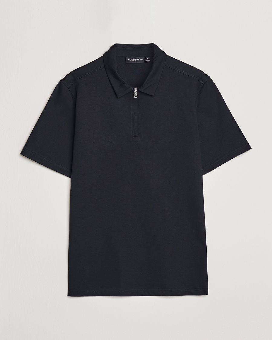 Herre | Pikéer | J.Lindeberg | Asher Zip Mercerized Cotton Polo Black