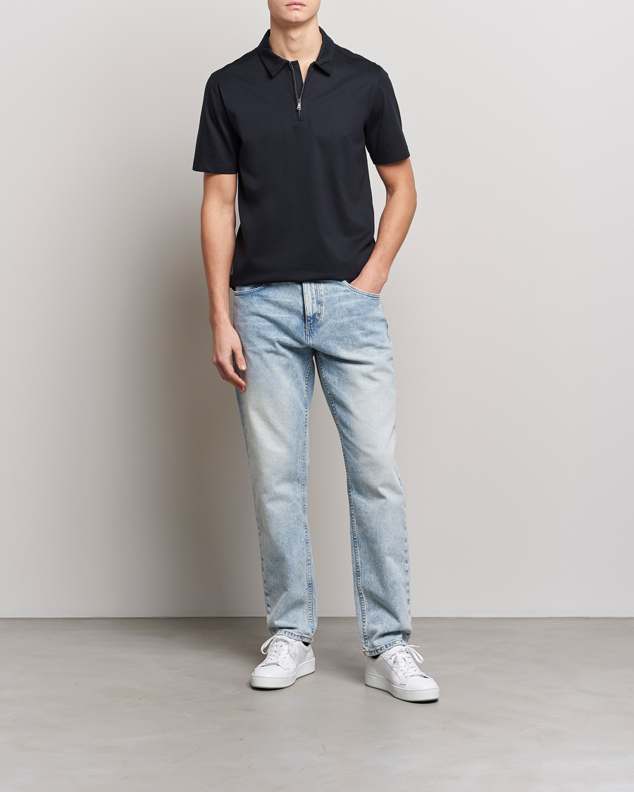 Herre | Pikéer | J.Lindeberg | Asher Zip Mercerized Cotton Polo Black