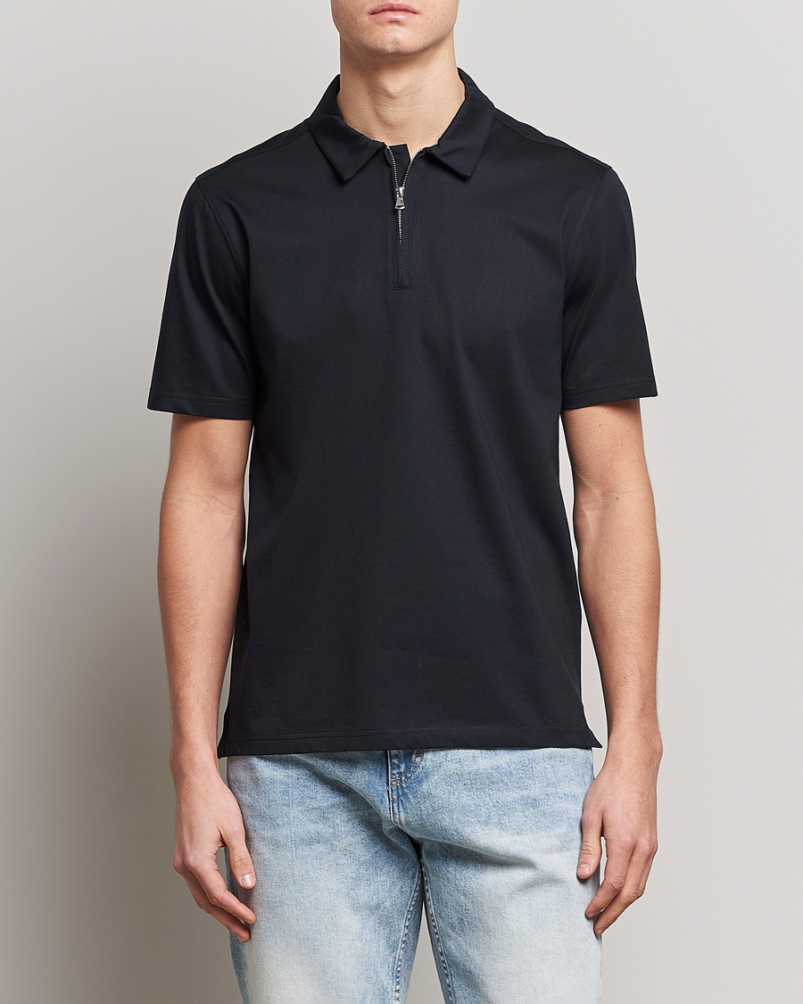 Herre | Pikéer | J.Lindeberg | Asher Zip Mercerized Cotton Polo Black