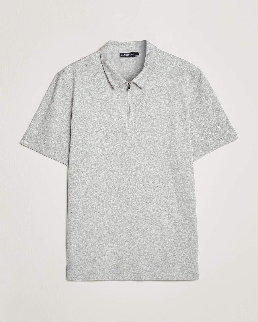 Herre | Pikéer | J.Lindeberg | Asher Zip Mercerized Cotton Polo Light Grey Melange