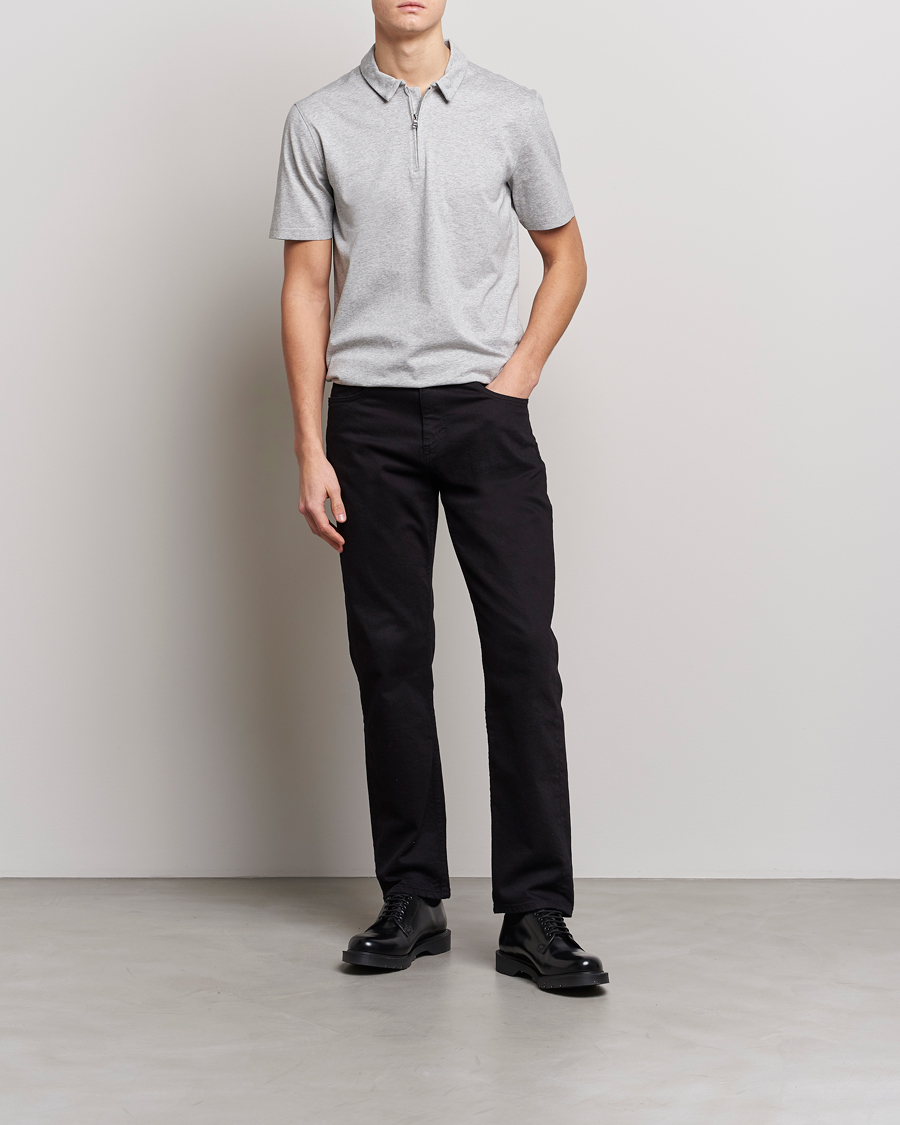 Herre | Pikéer | J.Lindeberg | Asher Zip Mercerized Cotton Polo Light Grey Melange