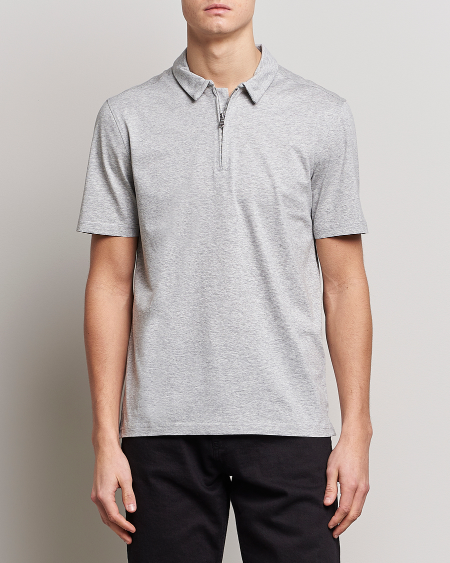 Herre | Pikéer | J.Lindeberg | Asher Zip Mercerized Cotton Polo Light Grey Melange