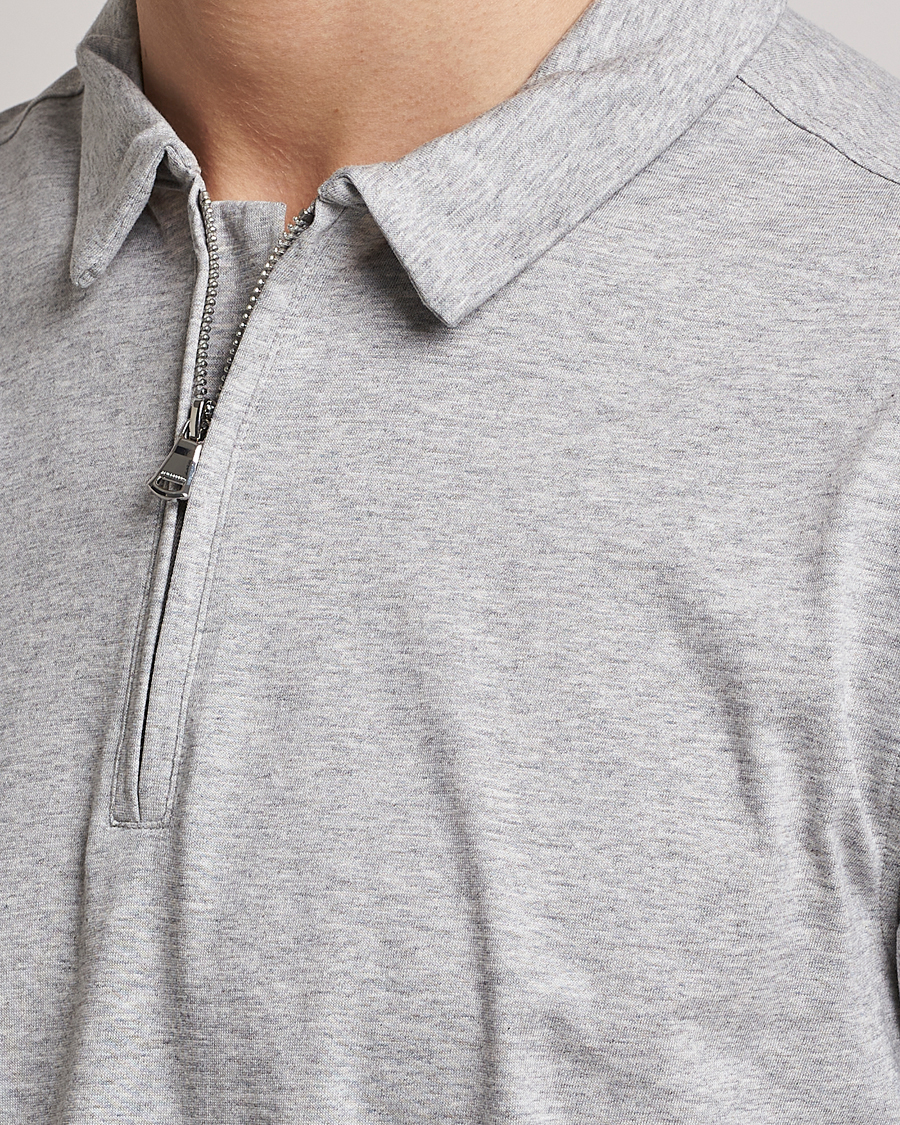 Herre | Pikéer | J.Lindeberg | Asher Zip Mercerized Cotton Polo Light Grey Melange