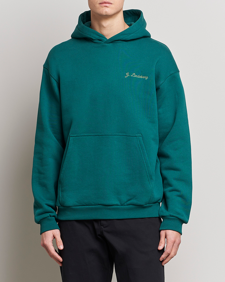 Herre | Gensere | J.Lindeberg | Karson Graphic Organic Cotton Hoodie Rain Forest