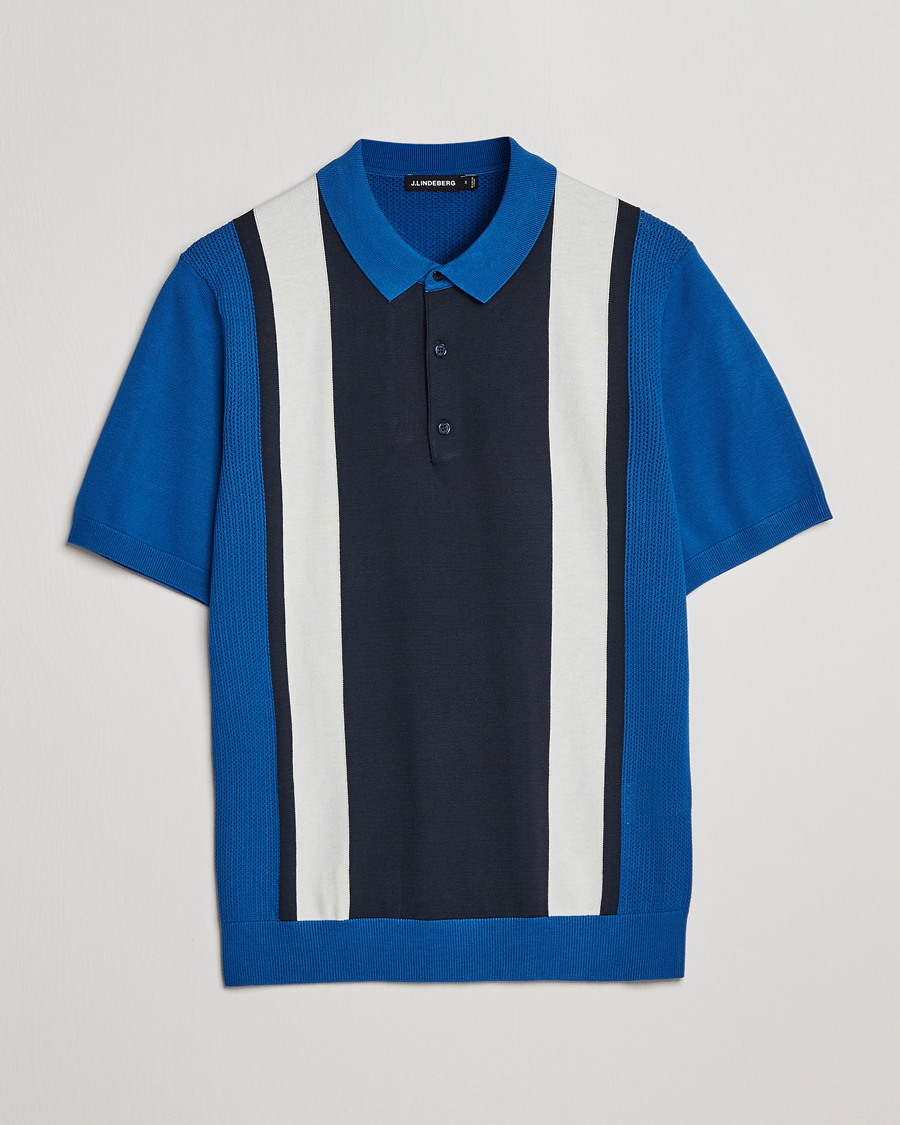 Herre | Pikéer | J.Lindeberg | Rey Stripe Knitted Polo Navy