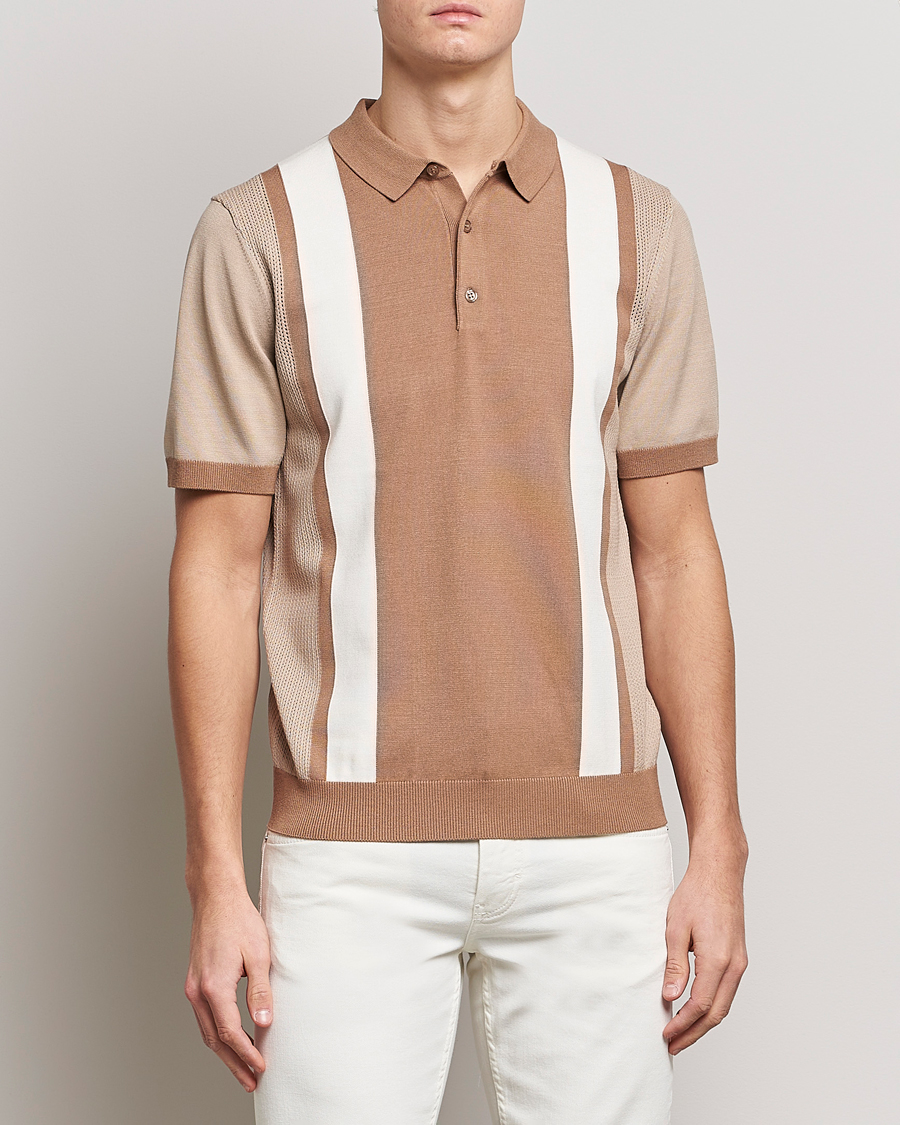 Herre |  | J.Lindeberg | Rey Stripe Knitted Polo Tiger Brown
