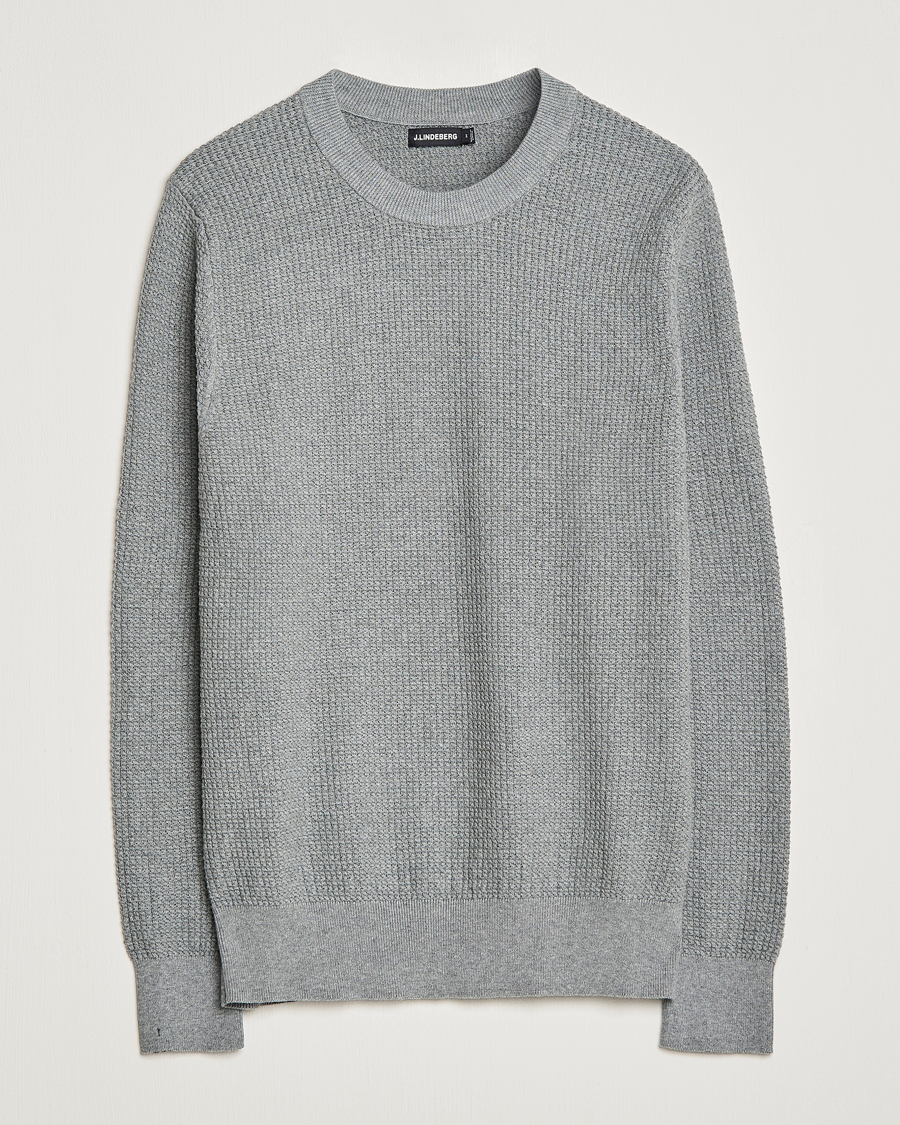 Herre | Gensere | J.Lindeberg | Arthur Structure Organic Cotton Crew Neck Light Grey