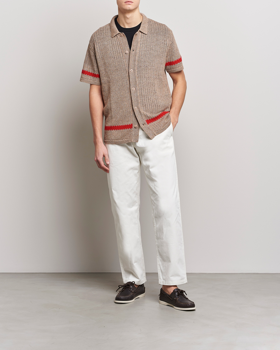 Herre | Skjorter | J.Lindeberg | Sky Knitted Linen/Merino Short Sleeve Shirt Beige