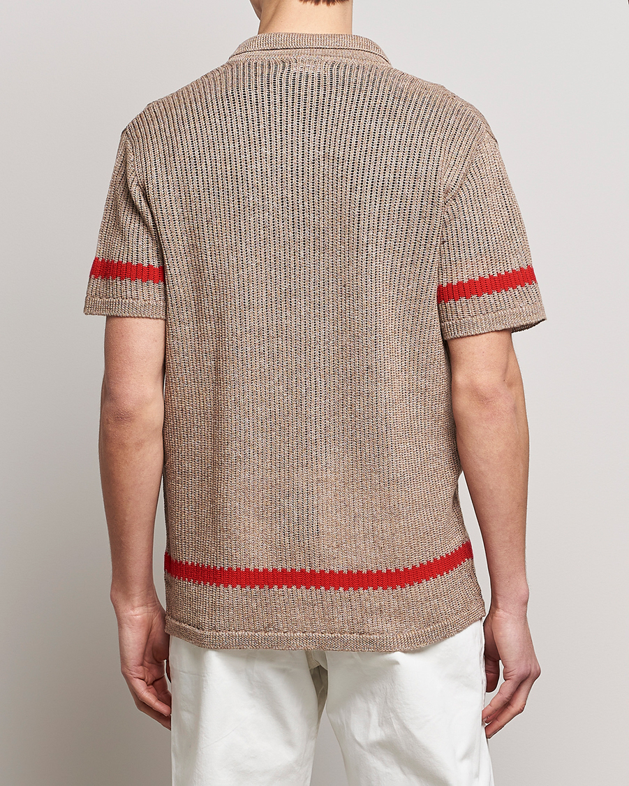 Herre | Skjorter | J.Lindeberg | Sky Knitted Linen/Merino Short Sleeve Shirt Beige
