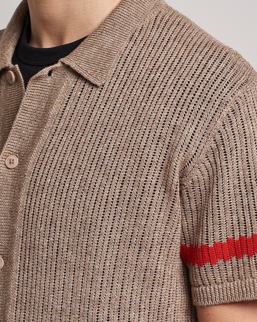 Herre | Skjorter | J.Lindeberg | Sky Knitted Linen/Merino Short Sleeve Shirt Beige