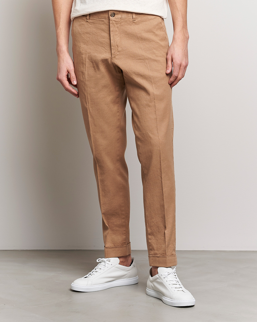 Herre | Linbukser | J.Lindeberg | Grant Stretch Cotton/Linen Trousers Tiger Brown