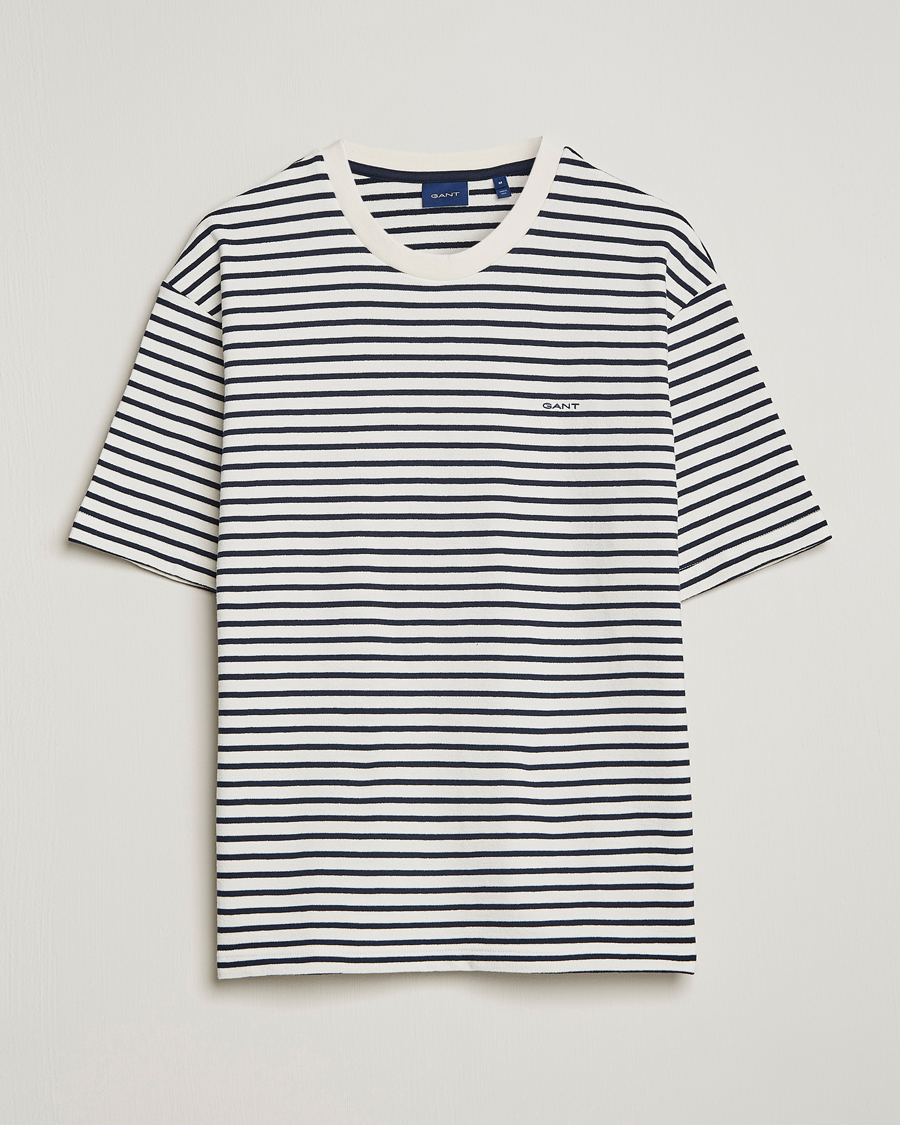 Herre | T-Shirts | GANT | Stripe Heavy Tee Eavning Blue