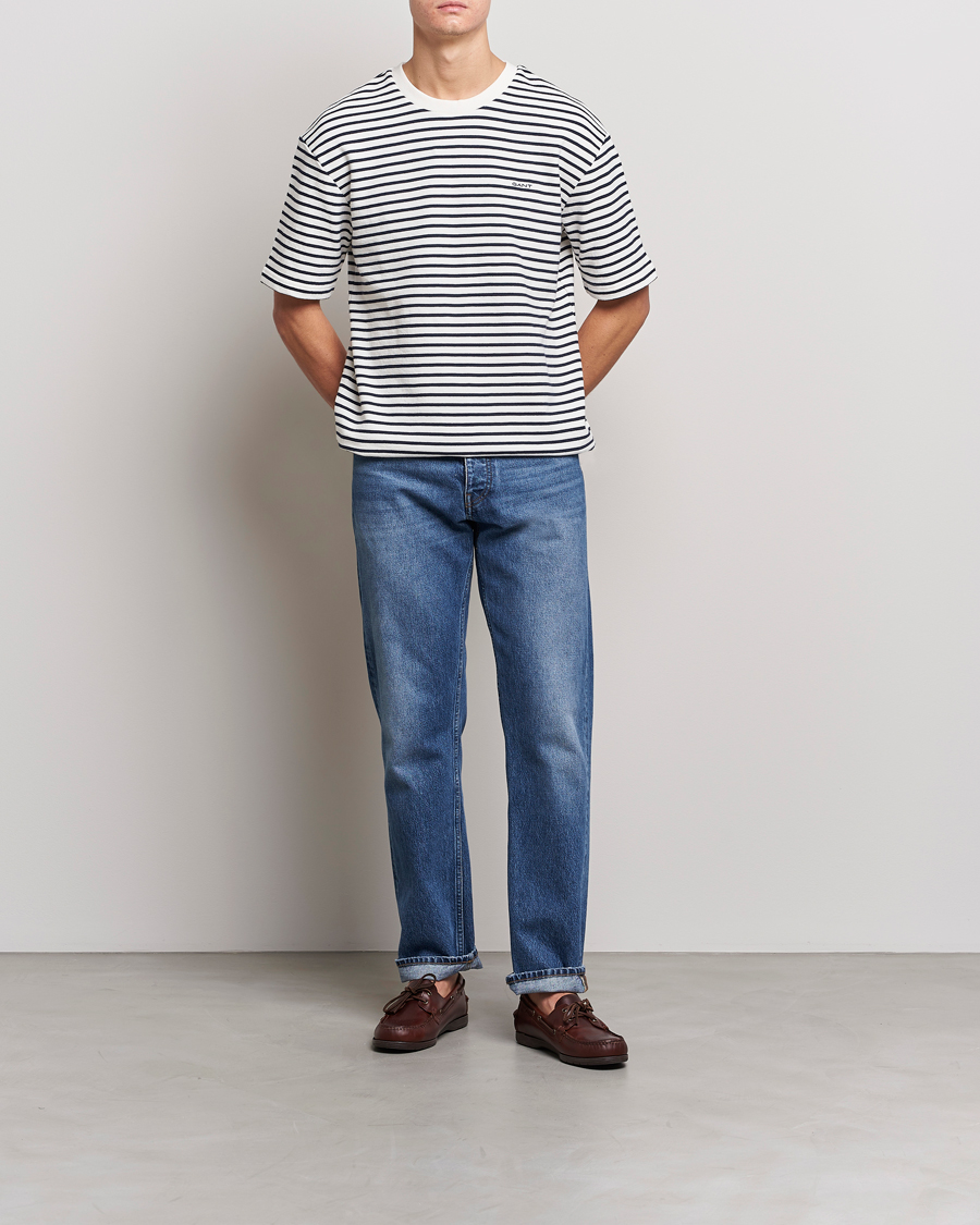 Herre | T-Shirts | GANT | Stripe Heavy Tee Eavning Blue