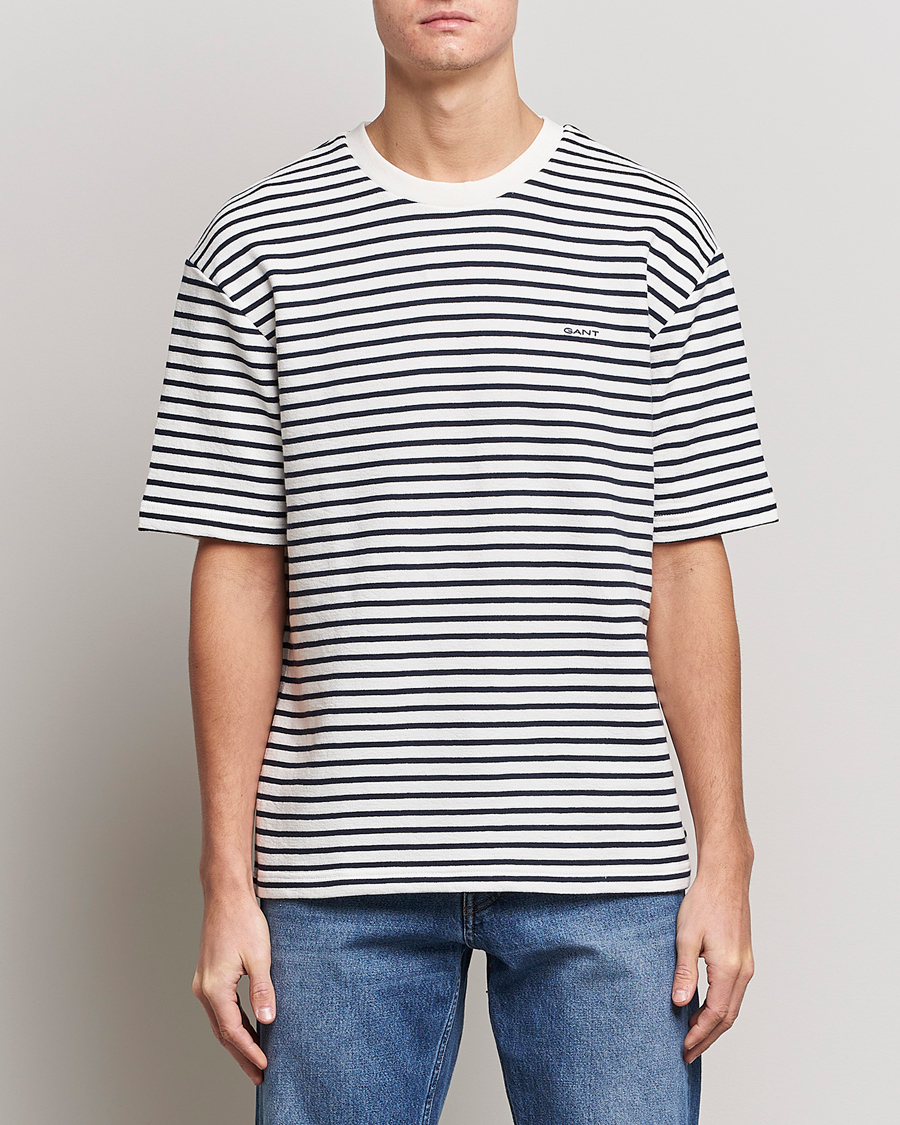 Herre | T-Shirts | GANT | Stripe Heavy Tee Eavning Blue