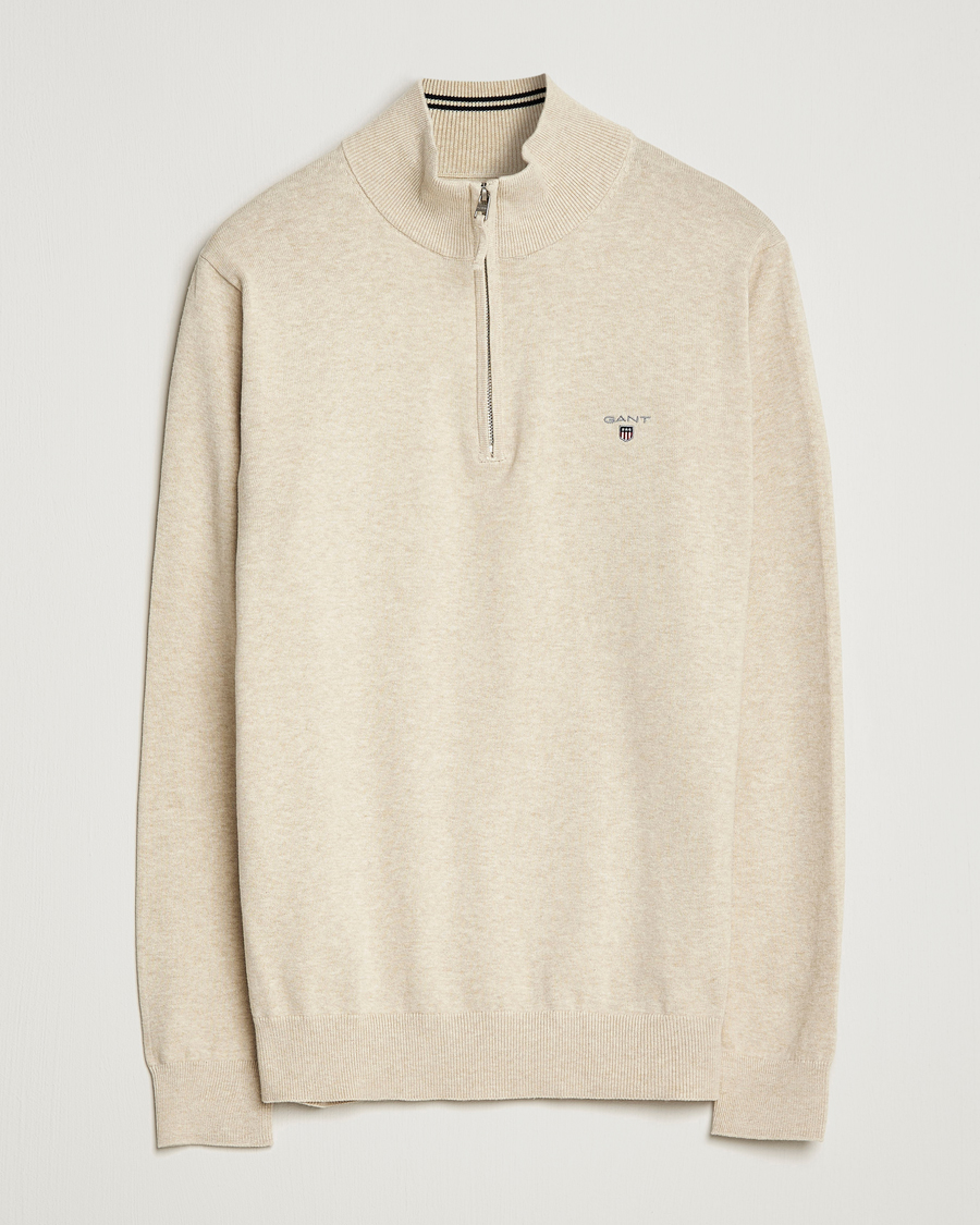 Herre | Gensere | GANT | Classic Cotton Half Zip Ocra Melange
