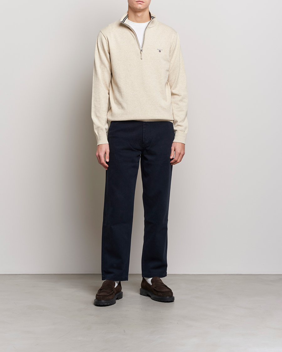 Herre | Gensere | GANT | Classic Cotton Half Zip Ocra Melange
